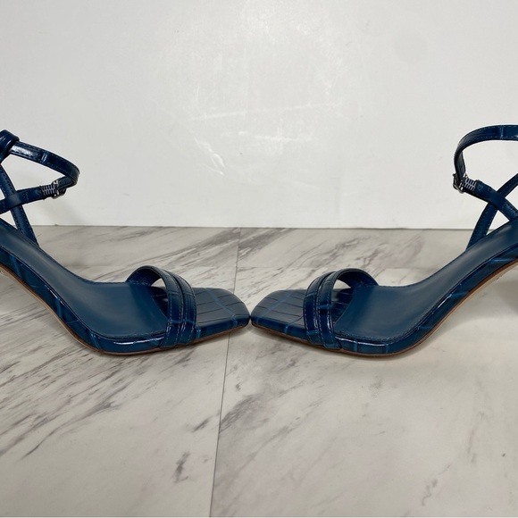 New! Sam Edelman Kit Blue Crocodile Faux Leather Heeled Sandal 7M - Picture 6 of 14